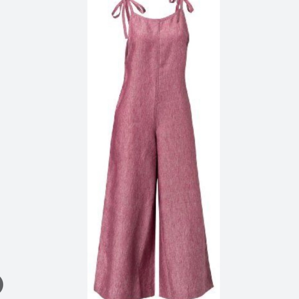 J.PETERMAN Wide Leg Linen Caroline Romper in Rose Beige L